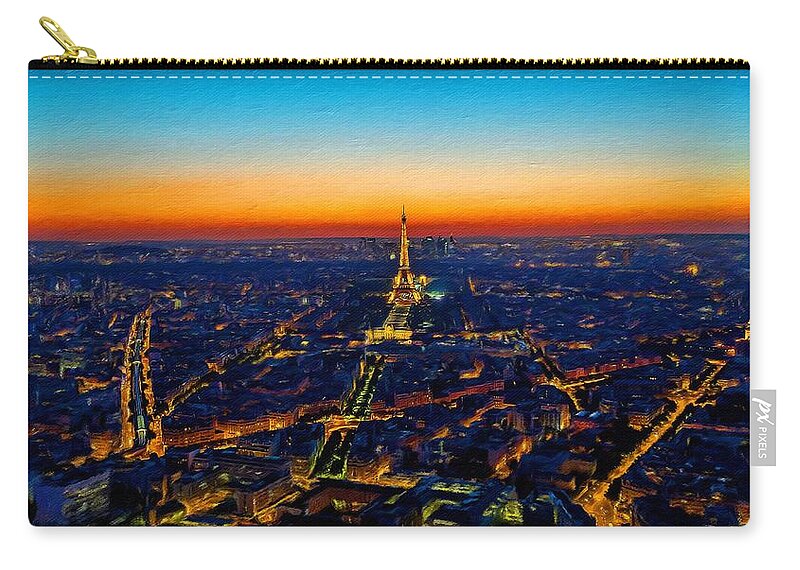 Paris Clip Art Vintage Zip Pouch featuring the painting Paris after sunset by Vincent Monozlay
