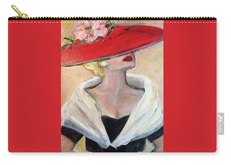 Red Hat Zip Pouch featuring the painting Paris Chic by Denice Palanuk Wilson
