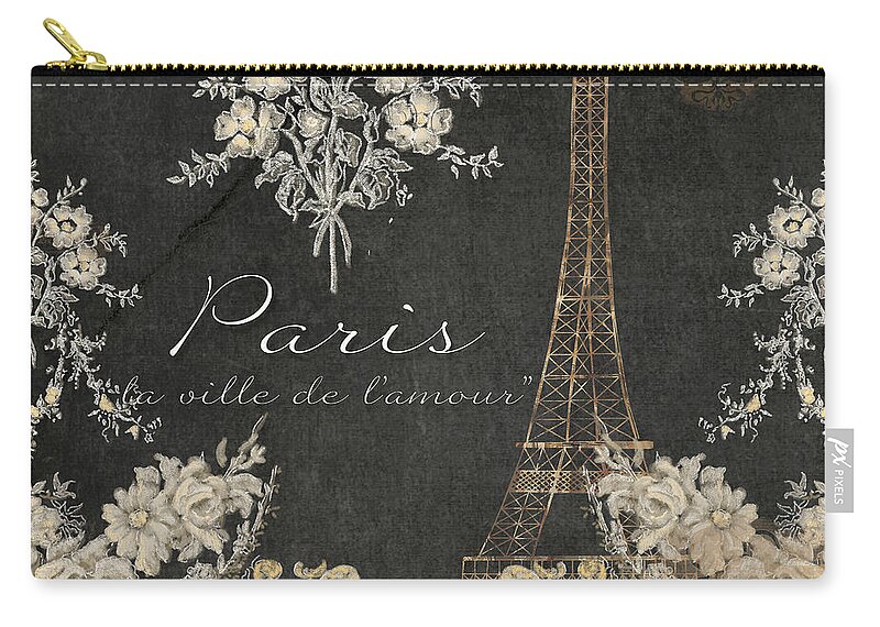 Chalk Zip Pouch featuring the painting Paris - City of Love Eiffel Tower Chalk by Audrey Jeanne Roberts
