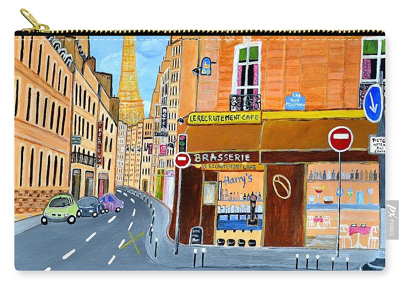 France Zip Pouch featuring the painting Paris France, Rue St. Dominique by Magdalena Frohnsdorff