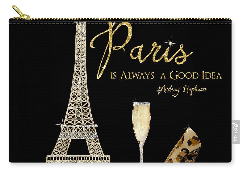 Paris Zip Pouch featuring the painting Paris is Always a Good Idea - Audrey Hepburn by Audrey Jeanne Roberts