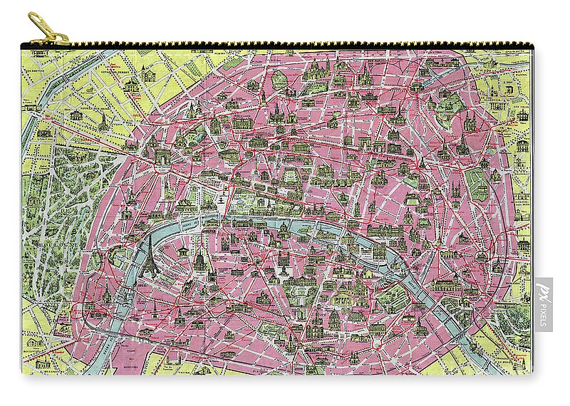 Paris Zip Pouch featuring the photograph Paris Map ca 1920 by Jon Neidert