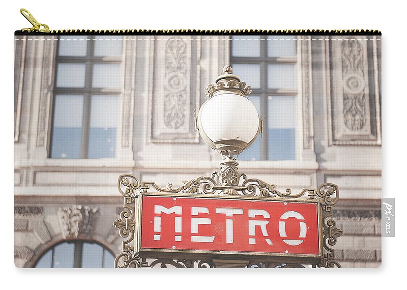Photography Zip Pouch featuring the photograph Paris Metro sign Architecture by Ivy Ho