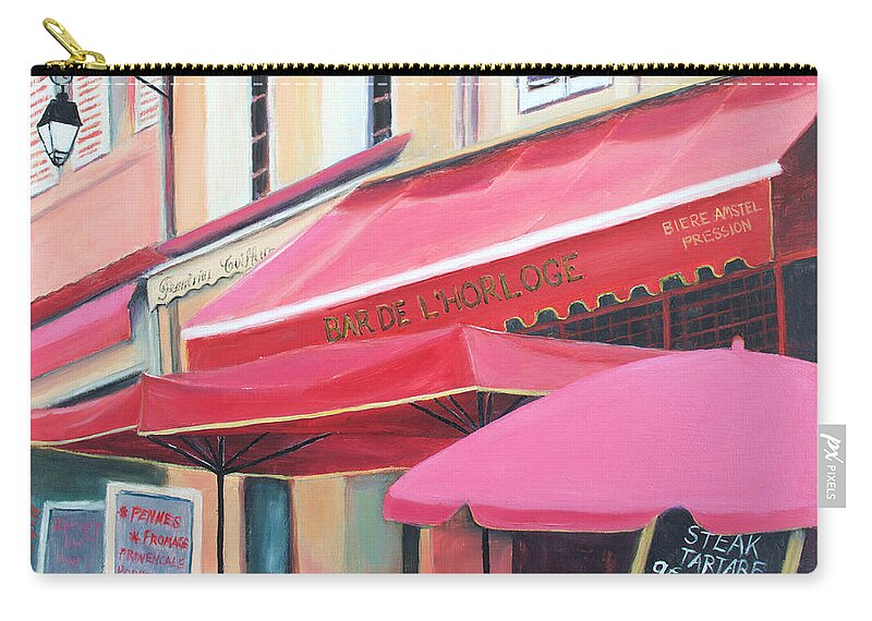 Paris Zip Pouch featuring the painting Paris Street Scene - Bar De L'Horloge by Jan Matson