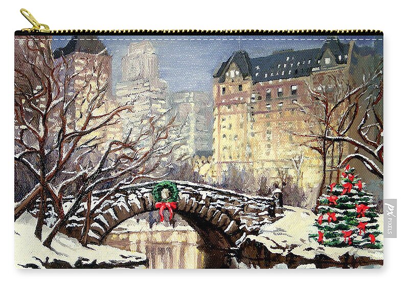 Christine Hopkins Zip Pouch featuring the painting Park Plaza Central Park - New York City by Christine Hopkins