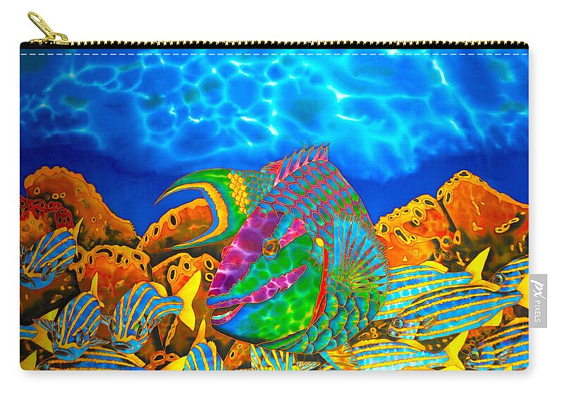 Stoplight Parrotfish Zip Pouch featuring the painting Parrotfish and smallmouth grunt by Daniel Jean-Baptiste