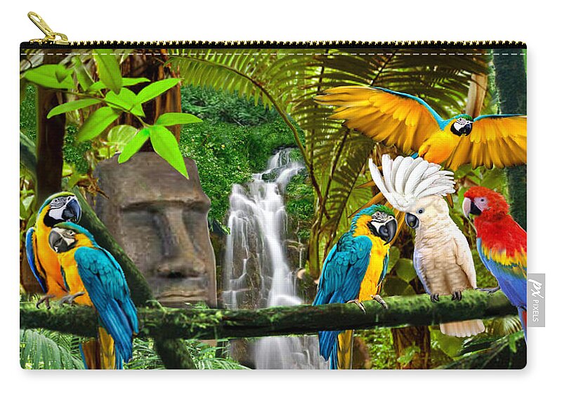 Parrots Zip Pouch featuring the digital art Parrots of the Hidden Jungle by Glenn Holbrook