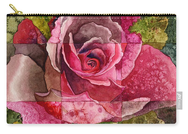 Red Rose Painting Zip Pouch featuring the painting Partitioned Rose III by Anne Gifford