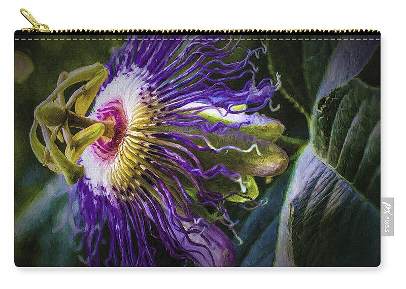 Passion Flower Zip Pouch featuring the painting Passion Flower Profile by Barry Jones