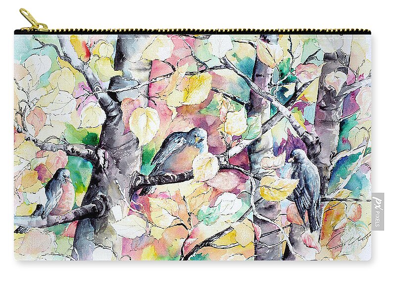  Zip Pouch featuring the painting Pastel Aspen With Robins by Connie William