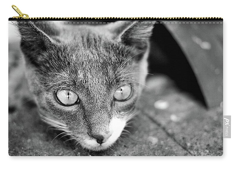 Portrait Zip Pouch featuring the photograph patches stares BnW by Michael Blaine