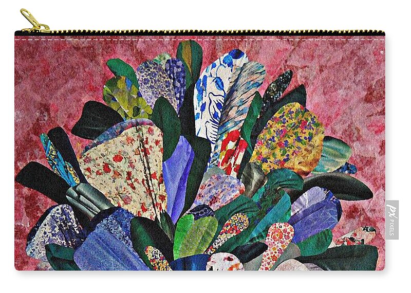 Floral Zip Pouch featuring the mixed media Patchwork Bouquet by Sarah Loft