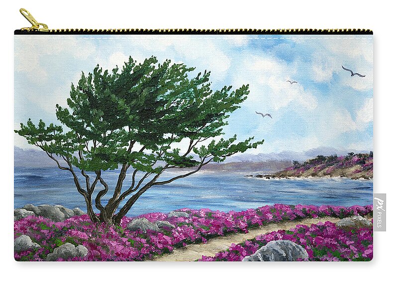 California Zip Pouch featuring the painting Path by a Cypress Tree in May by Laura Iverson