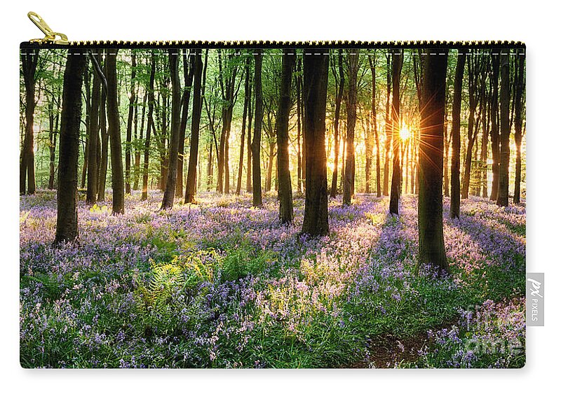 Flower Carry-all Pouch featuring the photograph English bluebell woodland path by Simon Bratt