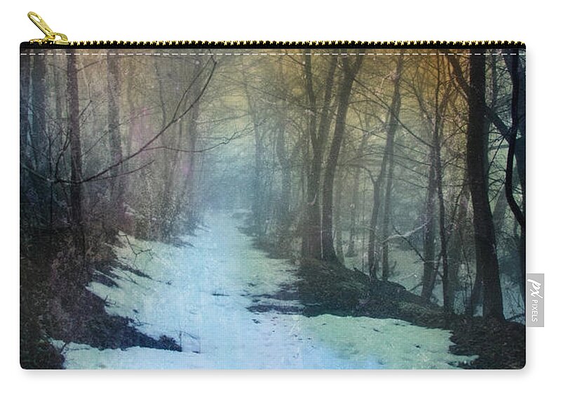 Path Zip Pouch featuring the photograph Path Through the Woods in Winter at Sunset by Jill Battaglia