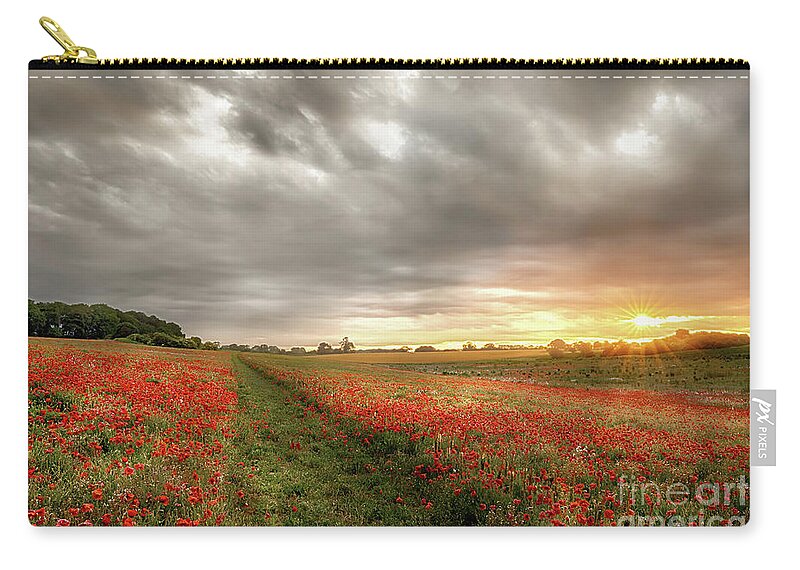 Norfolk Zip Pouch featuring the photograph Norfolk England path through wild poppies at dawn by Simon Bratt