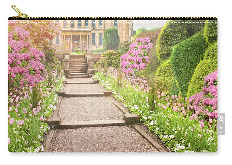 Mansion Zip Pouch featuring the photograph Pathway To The Mansion Through Tulips At Sunset by Lee Avison