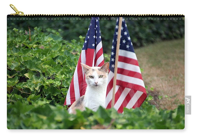 White Cat With Sandy-colored Spots Carry-all Pouch featuring the photograph Patriotic Cat by Valerie Collins