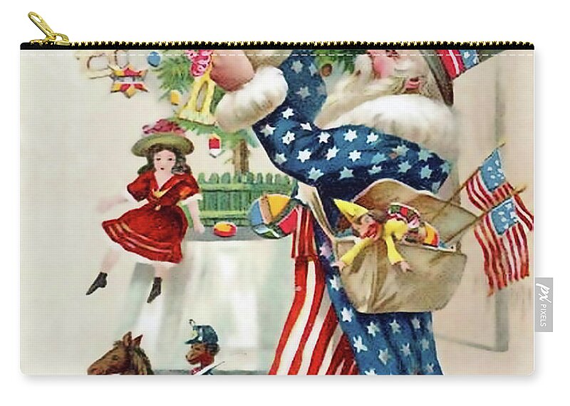 Patriot Zip Pouch featuring the painting Patriotic Santa Claus is decorating a Christmas tree by Long Shot