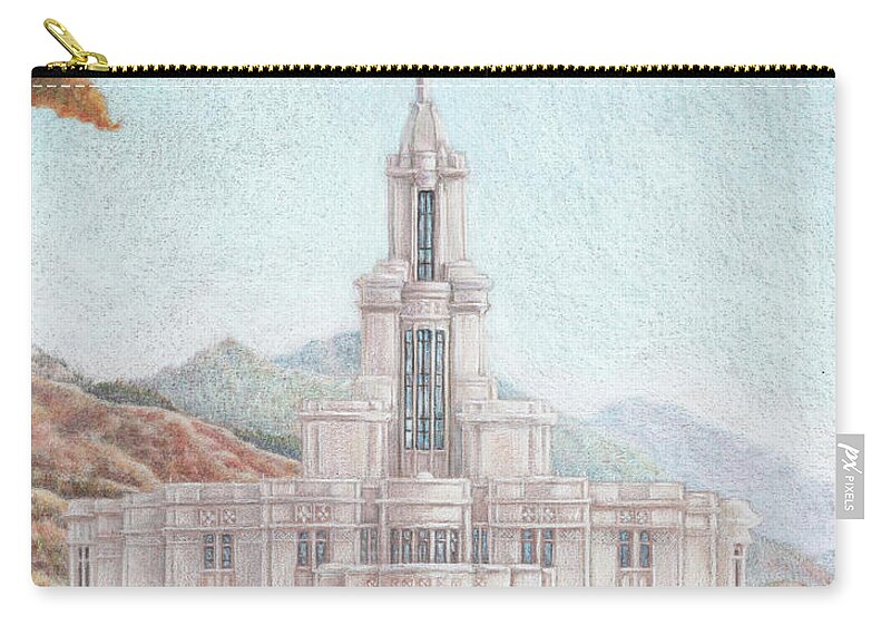 Lds Zip Pouch featuring the drawing Payson UT LDS Temple by Pris Hardy