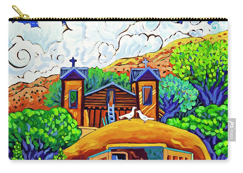 Santa Fe Zip Pouch featuring the painting Peace and Happiness by Cathy Carey
