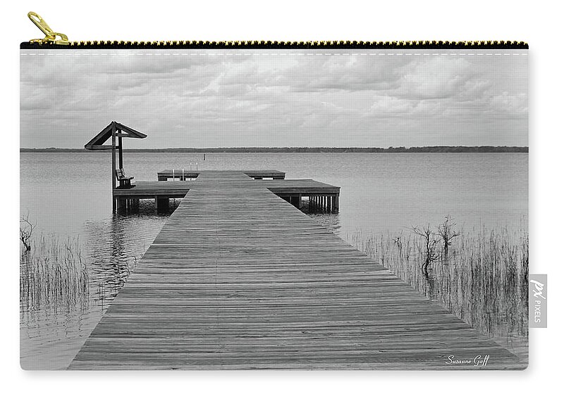 Black And White Zip Pouch featuring the photograph Peace and Serenity II-black and white by Suzanne Gaff
