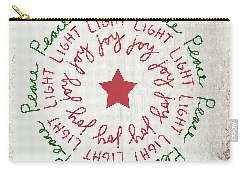 Peace Zip Pouch featuring the mixed media Peace Light Joy Wreath- Art by Linda Woods by Linda Woods