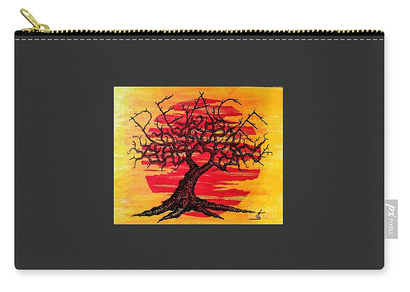 Peace Zip Pouch featuring the drawing Peace Love Tree by Aaron Bombalicki