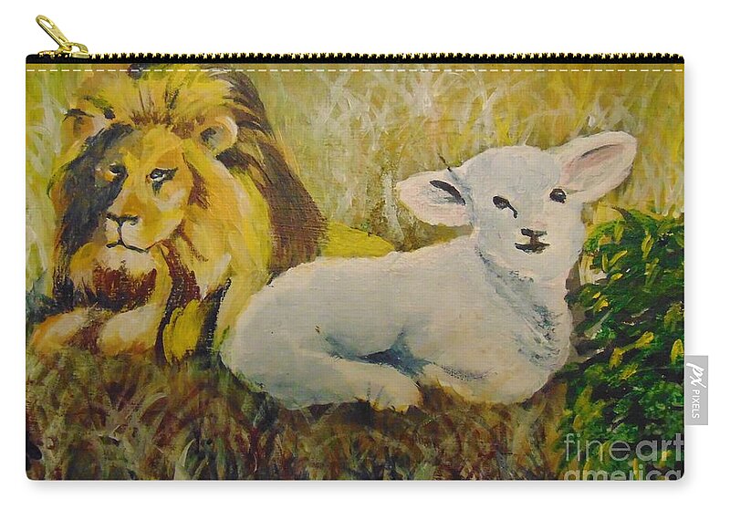 Lion Zip Pouch featuring the painting Peace by Saundra Johnson