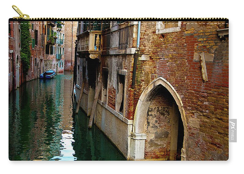  Venice Photographs Zip Pouch featuring the photograph Peaceful Canal by Harry Spitz