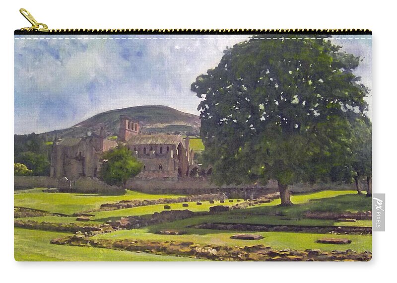 Landscape Zip Pouch featuring the painting Peaceful Retreat - Melrose Abbey by Richard James Digance