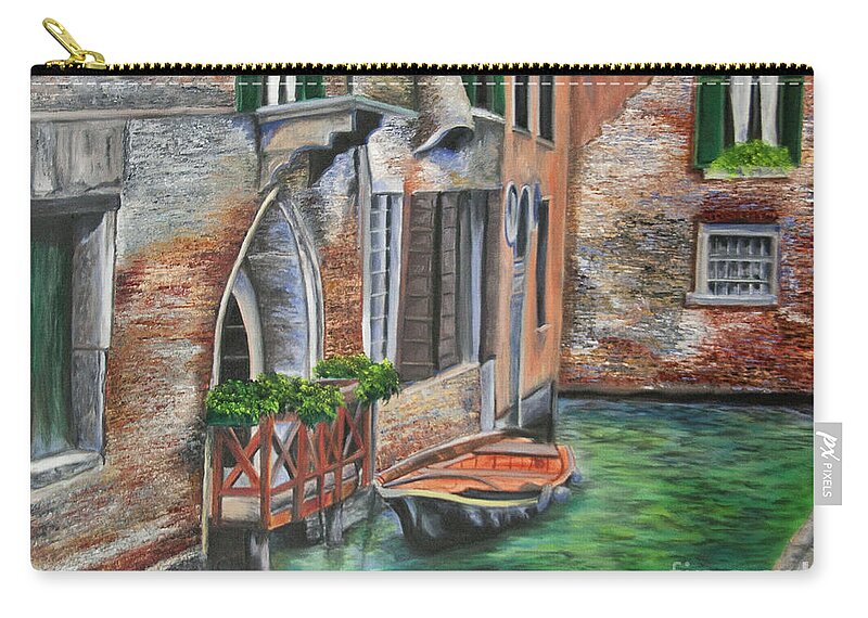 Venice Paintings Zip Pouch featuring the painting Peaceful Venice Canal by Charlotte Blanchard