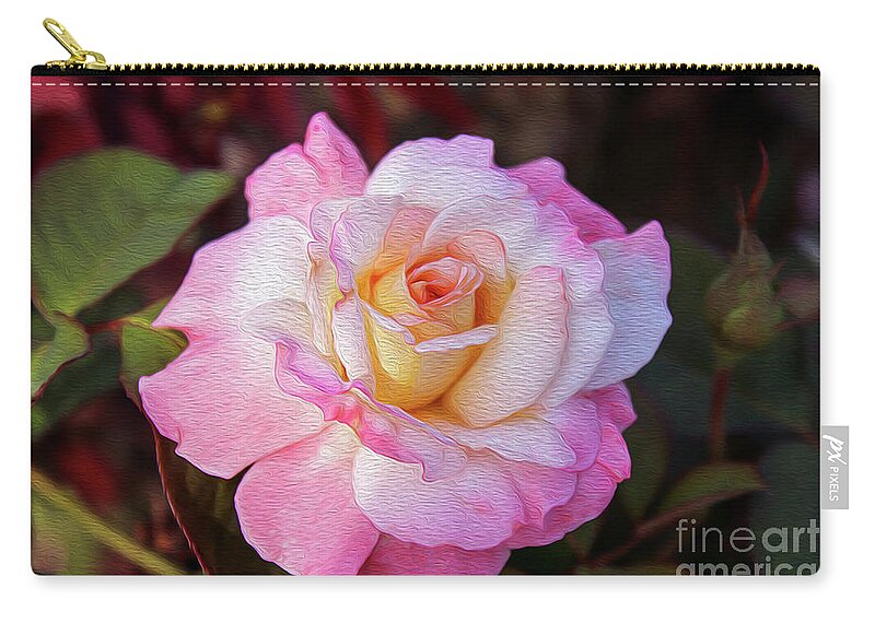 Rose Carry-all Pouch featuring the digital art Peach and White Rose by DB Hayes