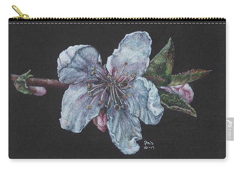 Peach Zip Pouch featuring the drawing Peach Blossoms by Pris Hardy