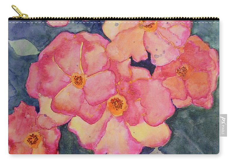  Zip Pouch featuring the painting Peach Drift Roses by Barrie Stark