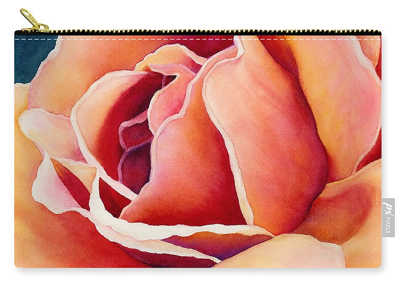Rose Zip Pouch featuring the painting Peach Rose by Hailey E Herrera