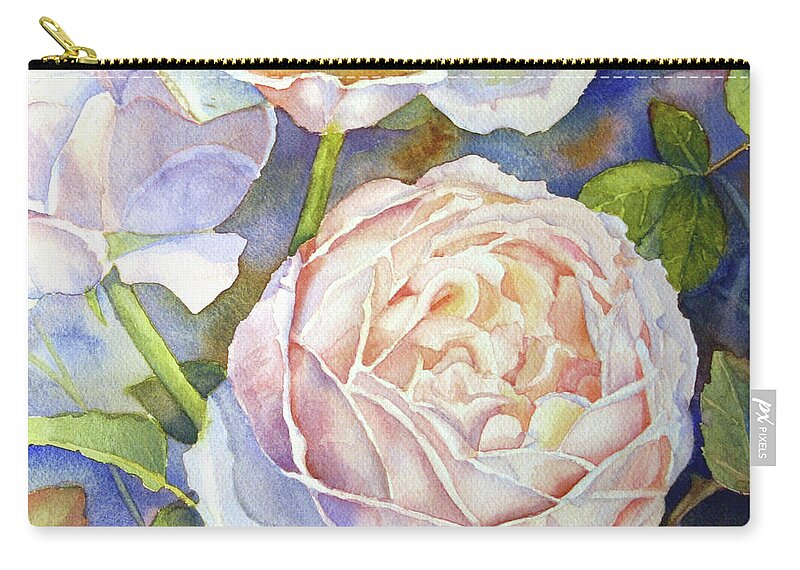 Floral Zip Pouch featuring the painting Peach Roses by Bonnie Rinier