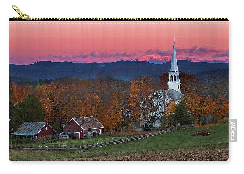 Vermont Zip Pouch featuring the photograph Peacham Village Fall Evening by Tim Kirchoff