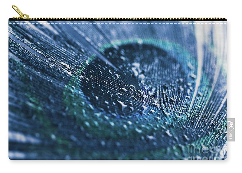 Peacock Zip Pouch featuring the photograph Peacock Feather Macro Waterdrops by Sharon Mau