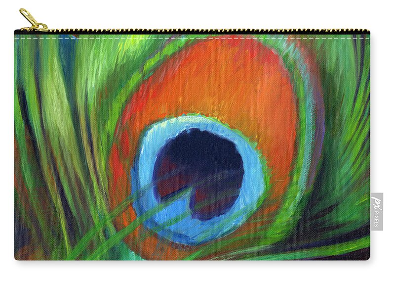 Feather Zip Pouch featuring the painting Peacock Feather by Nancy Tilles