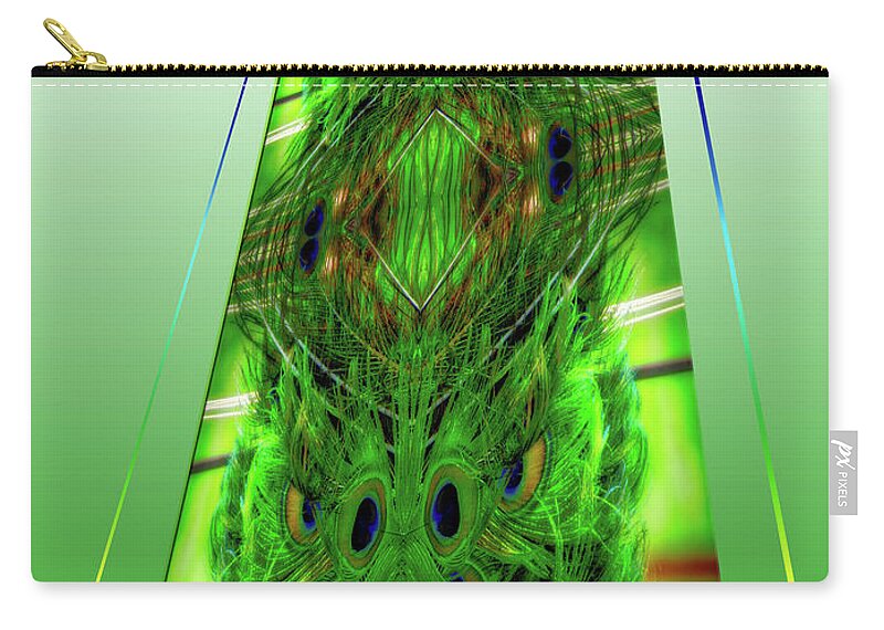 Peacock Zip Pouch featuring the photograph Peacock Feathers Mirrored Vertical by Thomas Woolworth