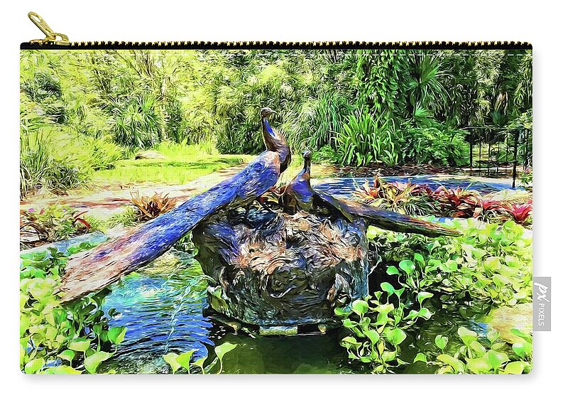 Alicegipsonphotographs Zip Pouch featuring the photograph Peacocks In The Garden by Alice Gipson