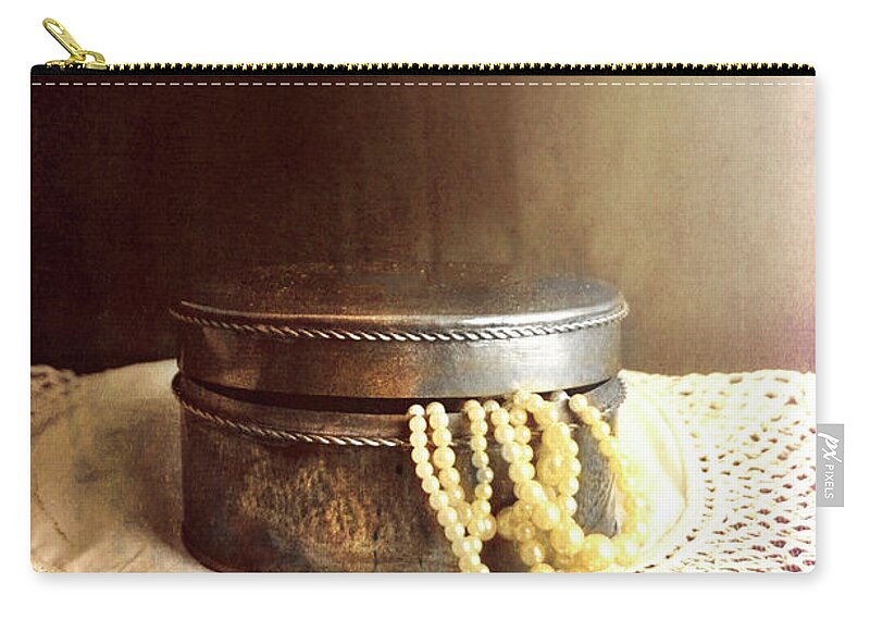 Jewelry Zip Pouch featuring the photograph Pearls in Box by Jill Battaglia