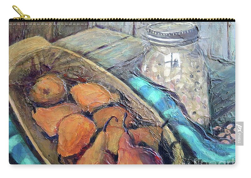 Pears Zip Pouch featuring the painting Pears and Peas by Gretchen Allen
