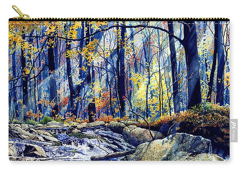Pebble Creek Autumn Zip Pouch featuring the painting Pebble Creek Autumn by Hanne Lore Koehler