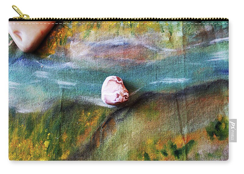 Augusta Stylianou Zip Pouch featuring the digital art Pebbles at the stream by Augusta Stylianou