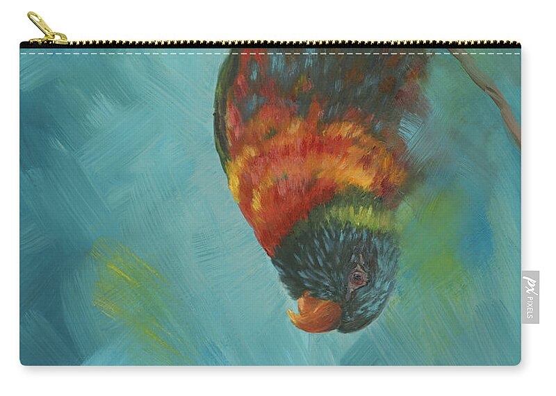 Bird Zip Pouch featuring the painting Peek-a-Boo by Kirsty Rebecca