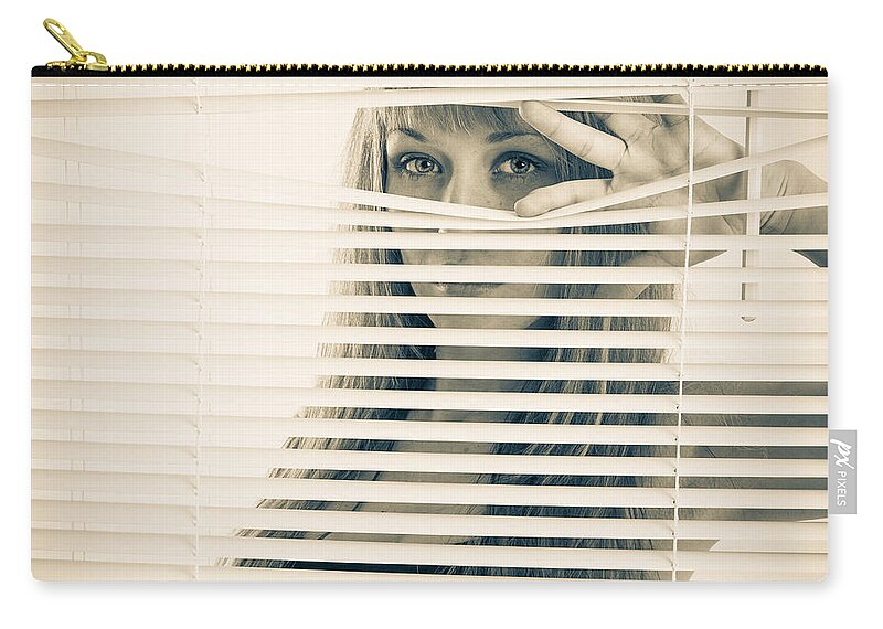 Model Zip Pouch featuring the photograph Peeping Alex by Rikk Flohr