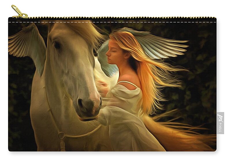 Angel Zip Pouch featuring the painting Pegasus Or Angel by Harry Warrick