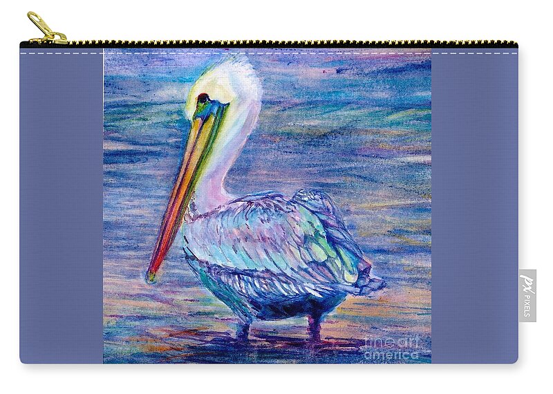Cynthia Pride Watercolor Paintings Zip Pouch featuring the painting Pelican Gaze by Cynthia Pride
